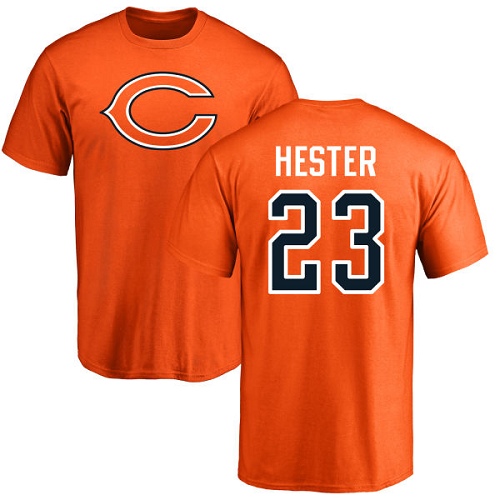 Chicago Bears Men Orange Devin Hester Name and Number Logo NFL Football #23 T Shirt->nfl t-shirts->Sports Accessory
